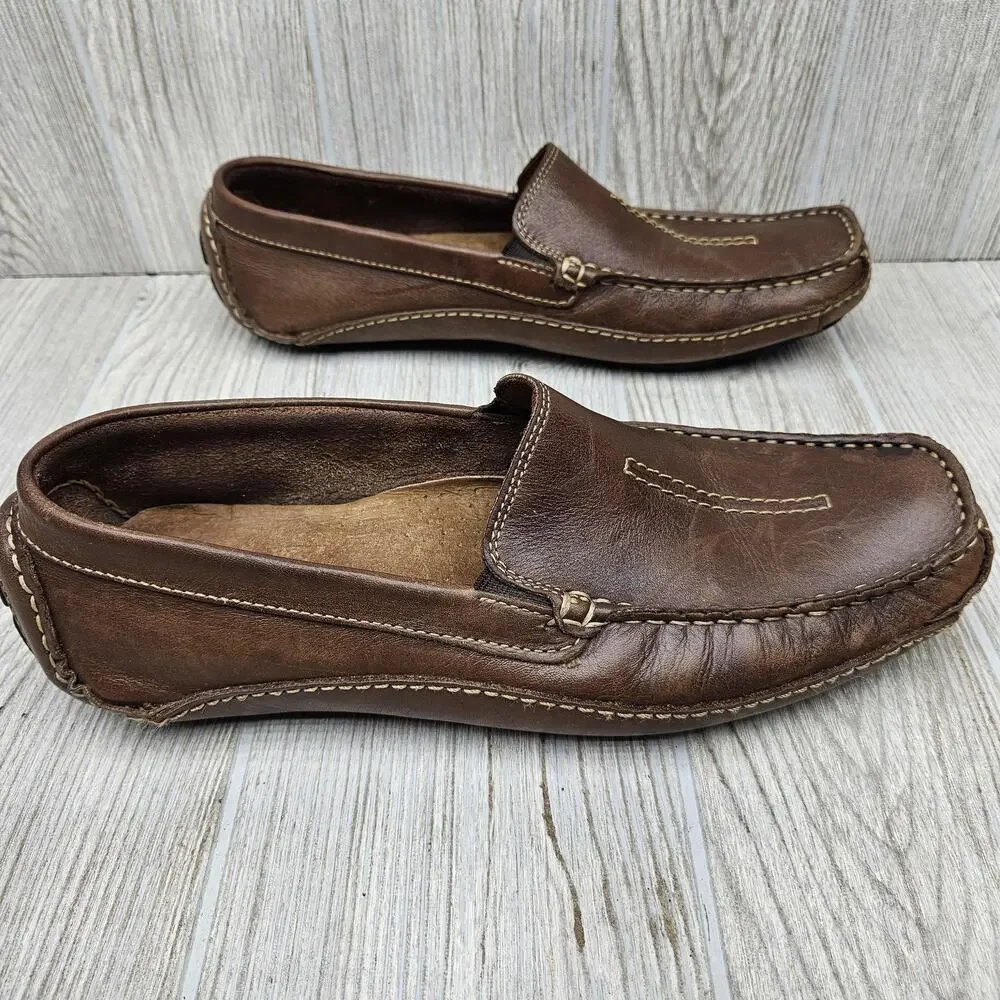 Clarks Shoes Mens Size 9M Brown Leather Slip On Loafers Driving Moccasin Comfort